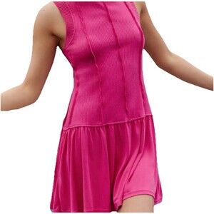 Lululemon Daily Practice Ribbed Dress Pink Sleeveless Drop Waist Size XL NWT